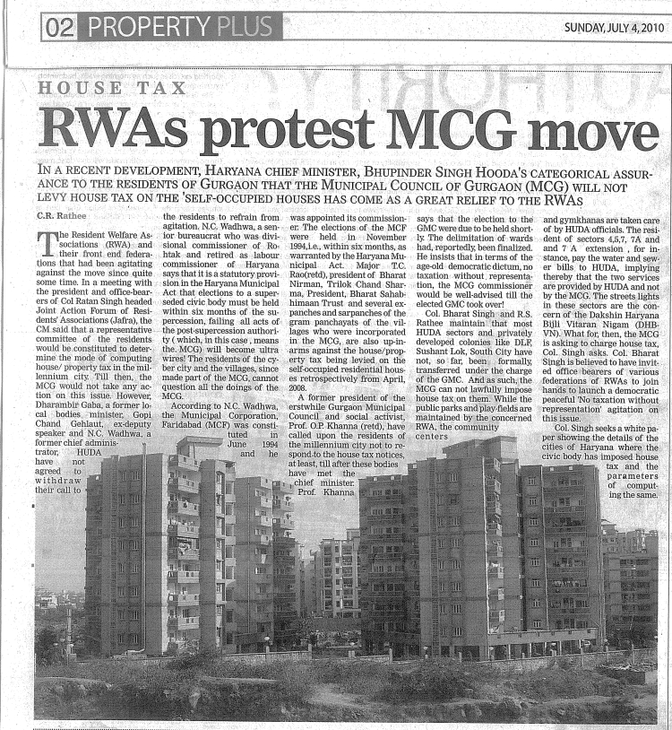 RWAs protest MCG move / Property Plus TOI 04.Jul.2010