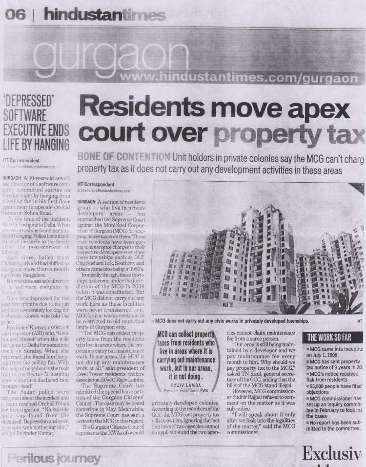Residents move apex court over property tax Hindustan Times 01May2012