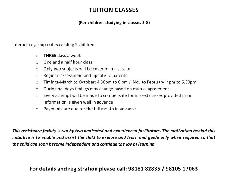Tuition for ALL SUBJECTS for Classes 3 to 8