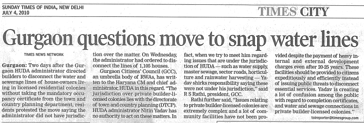 Gurgaon questions move to snap water lines