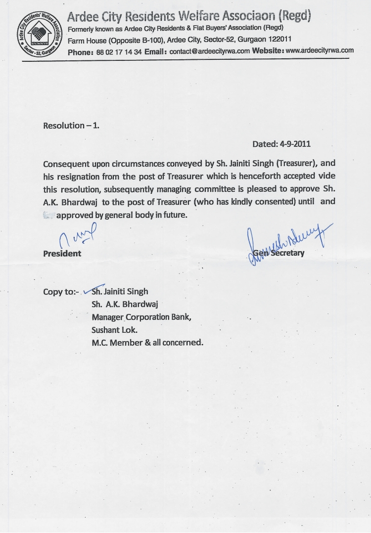 A.K.Bhardwaj New Treasurer wef 01Sep2011 A.K.Bhardwaj New Treasurer wef 01Sep2011