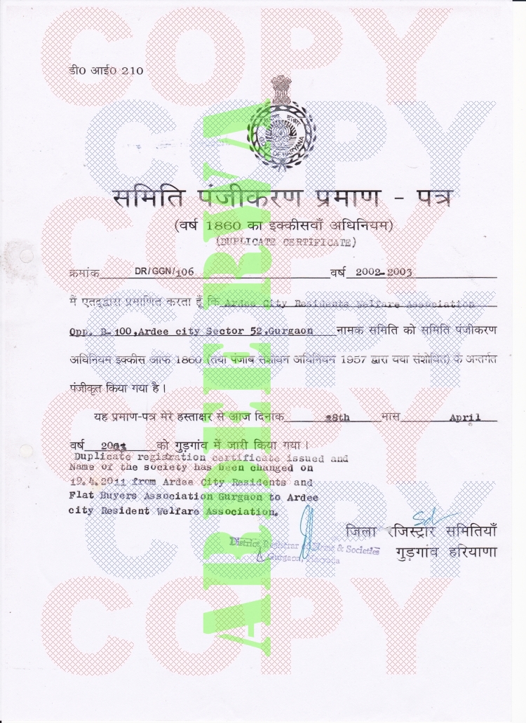 Registrar Certificate