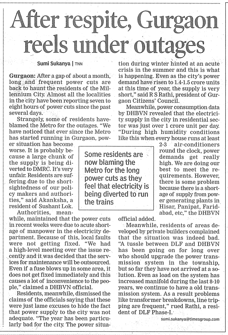 After respite, Gurgaon reels under outages