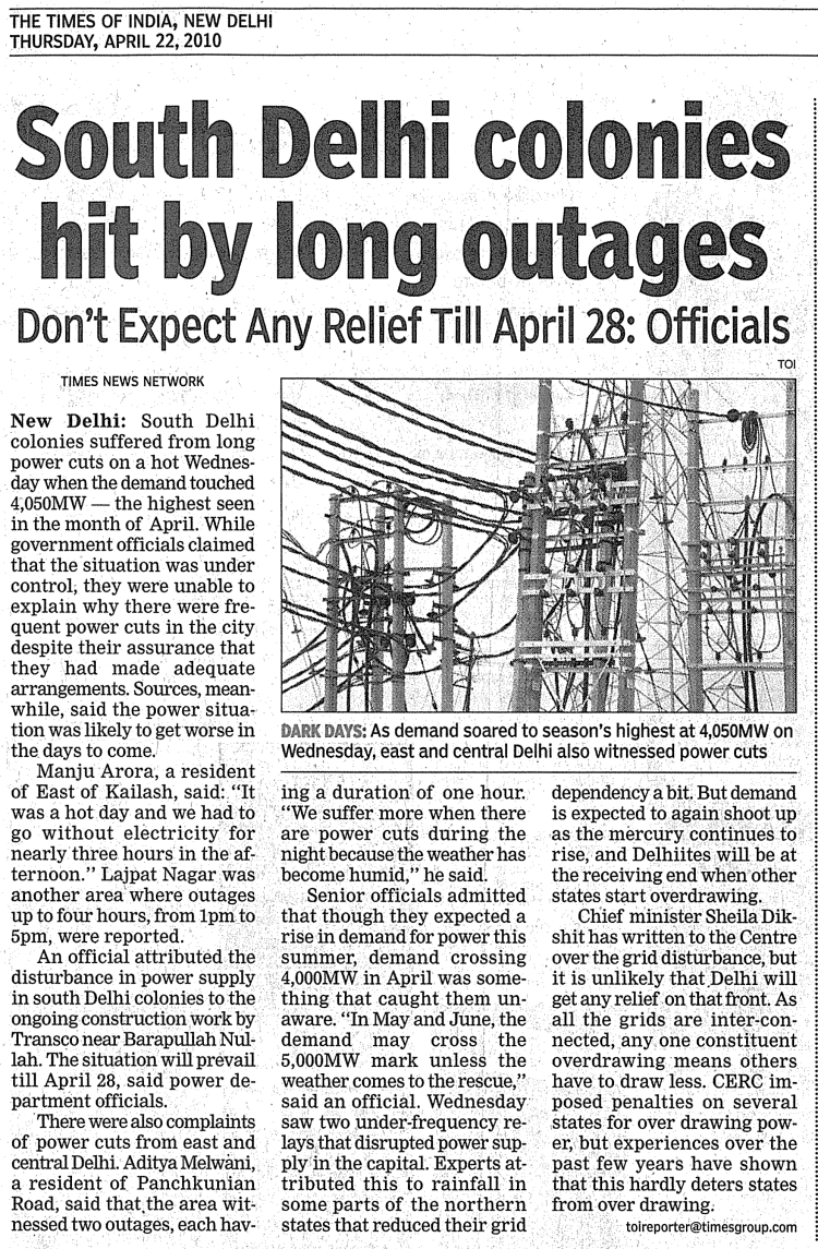 South Delhi Colonies Hit by Long Outages South Delhi Colonies Hit by Long Outages